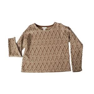 Halston Sweater Womens Size L Diamond Pattern Brown Beige Crewneck Pullover